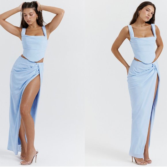 House of CB 'Vesper' Soft Blue Maxi Skirt NWOT - Picture 4 of 10